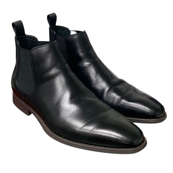 Jousen Mens Size 10 Black Genuine Polished Leather Pull On Chelsea Dress Boots - Picture 1 of 8